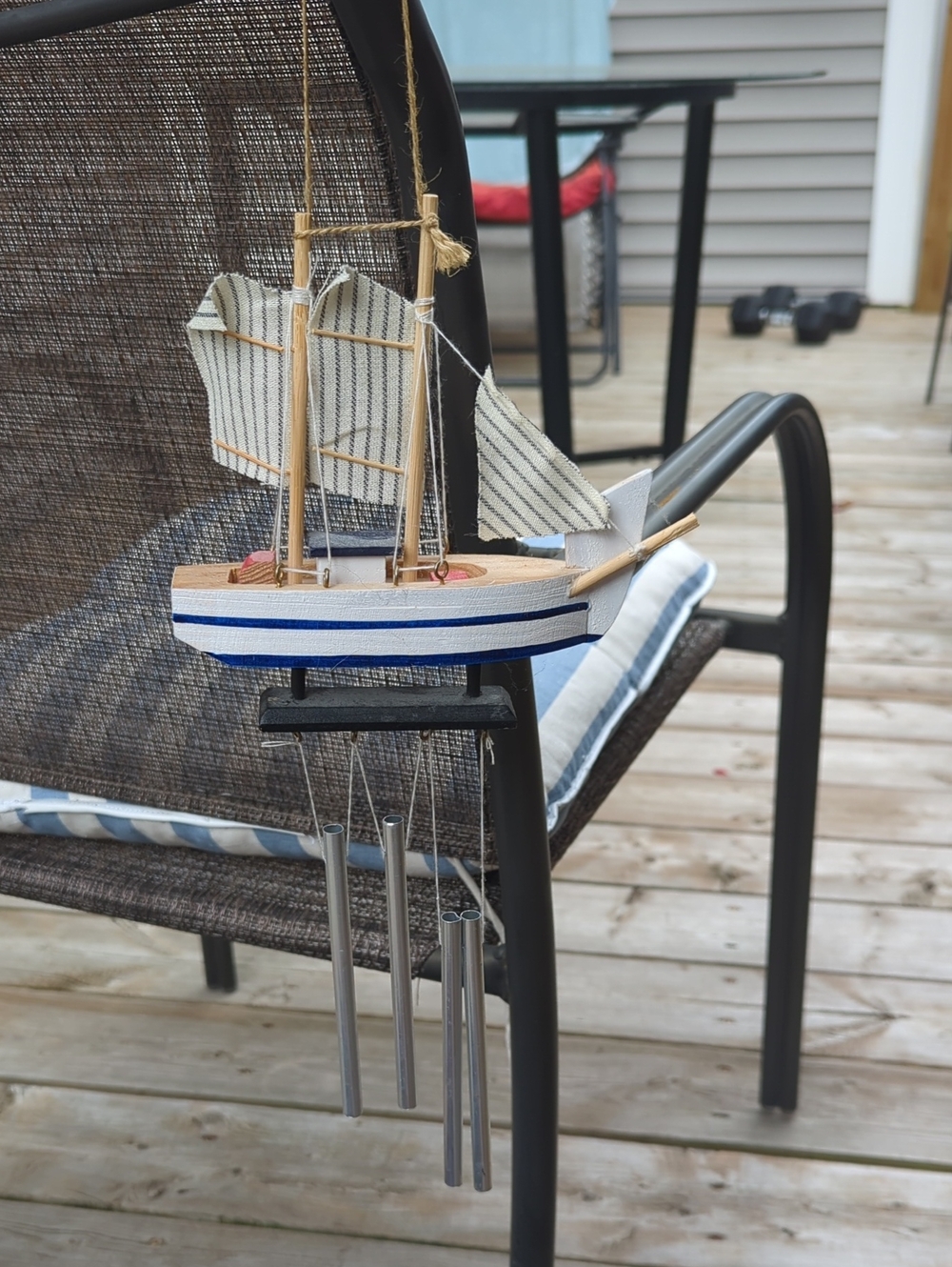 Nautical Blue & White Sailboat Wind Chime - Decorative Home Dining Accent